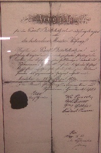 Meisterbrief von Carl Birkhölzer, ausgestellt am 25. Mai 1852